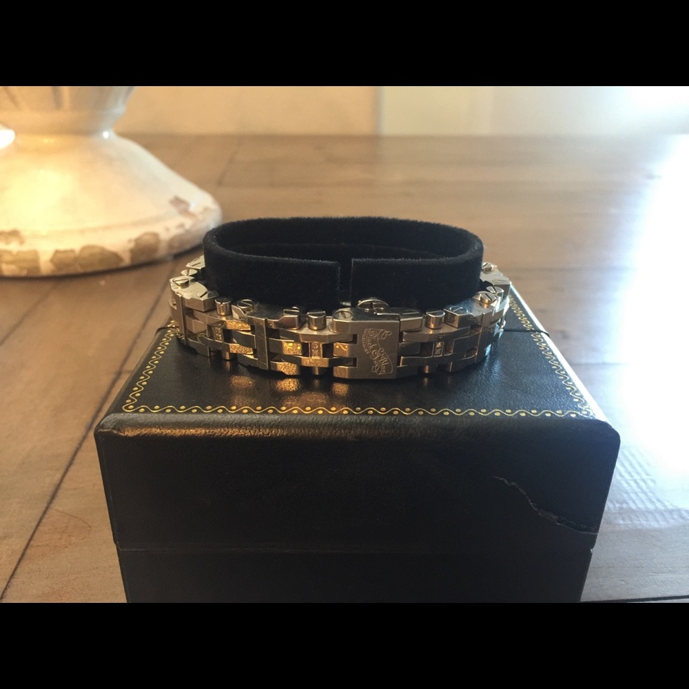 Black & Blue stainless steel bracelet w/diamonds - Picture 3 of 7
